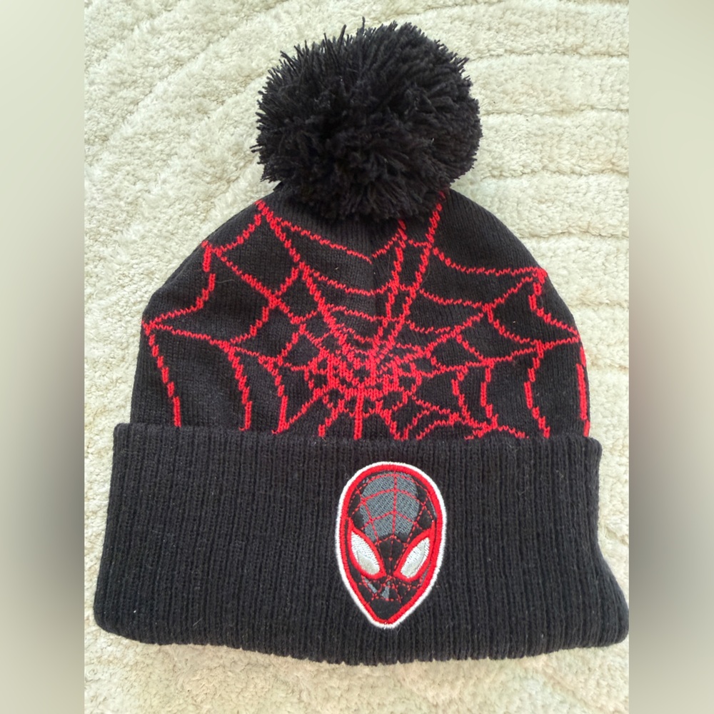 Marvel Black and Red Knit Beanie with Spider Emblem